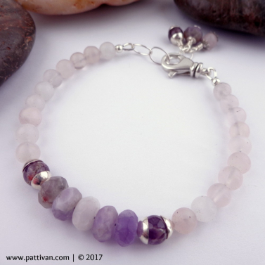 Rose Quartz and Amethyst Adjustable Bracelet