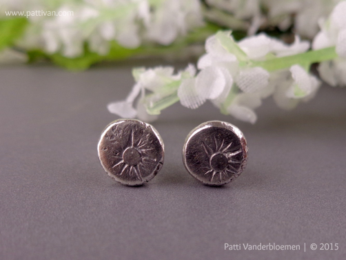 Rustic Sunburst Stamped Sterling Post Earrings