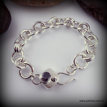 Sterling Silver Bracelet with Faceted Black Swarovski Cubic Zirconia