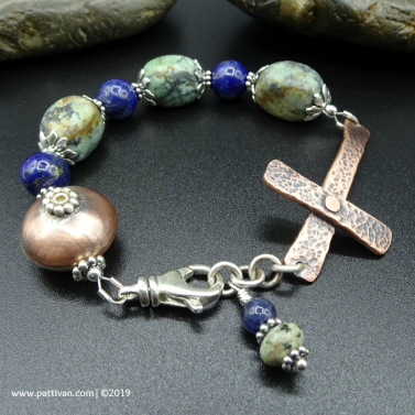 Sideways Cross with Turquoise and Lapis Lazuli