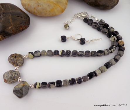 Silver Leaf Jasper Necklace and Earrings