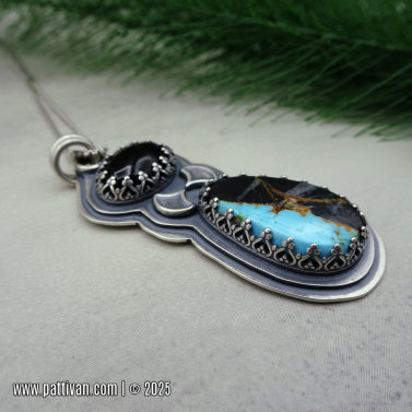 Sky Blue Royston Turquoise and Black Onxy Necklace