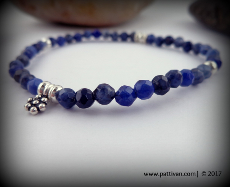 Sodalite Gemstone and Sterling Silver Stretch Bracelet.jpg