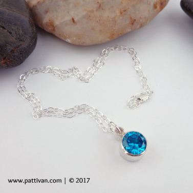 Blue Zircon Solitaire Sterling Necklace