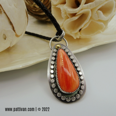 Spiny Oyster and Sterling Silver Pendant with 18K Gold Accent