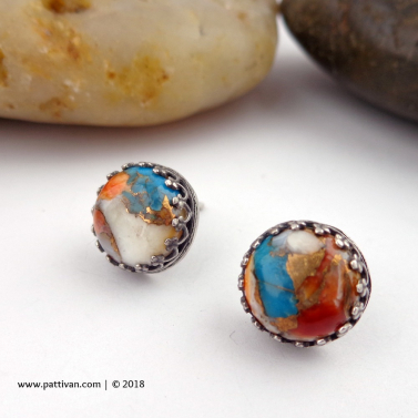 Spiny Oyster Turquoise and Sterling Silver Earrings