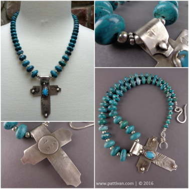 Sterling Cross and Graduated Turquoise Necklace