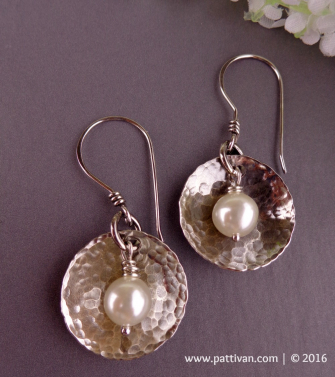 Sterling Discs and Pearl Earrings