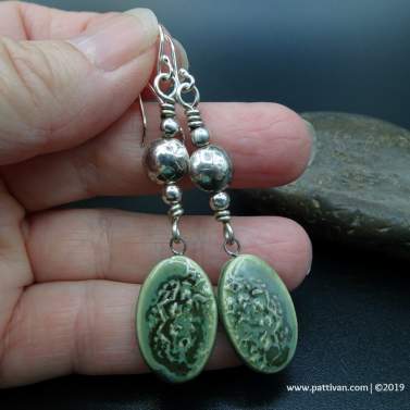 Artisan Porcelain and Handmade Sterling Hollow Bead Earrings