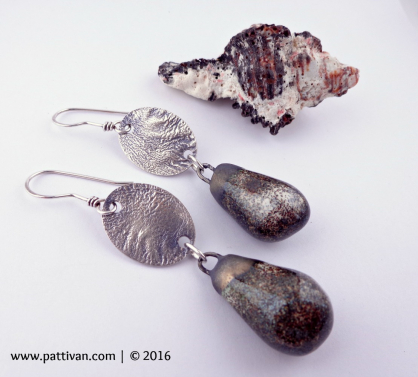 Reticulated Silver and Artisan Porcelain Drop Earrings