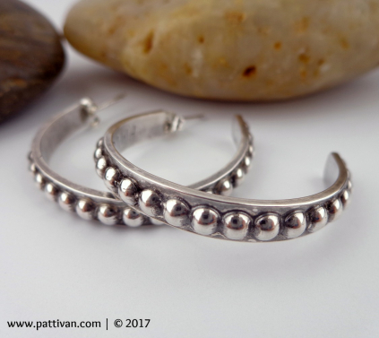 Sterling Silver Beaded Hoop Earrings