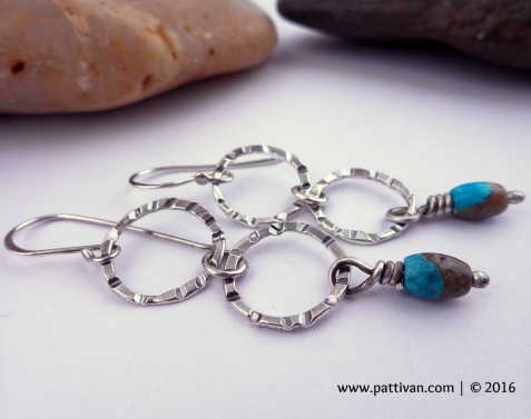 Sterling Double Hoops and Turquoise Drop Earrings