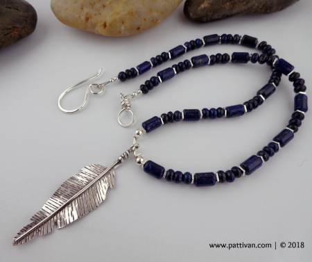 Handmade Sterling Feather and Lapis Lazuli Necklace