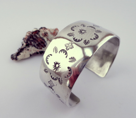 Hand Stamped, Wide and Heavy Sterling Silver Cuff