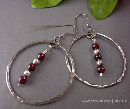Sterling Silver Hoops and Garnets