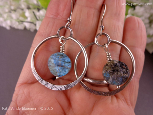 Sterling Silver Hoops with Labradorite Gemstones