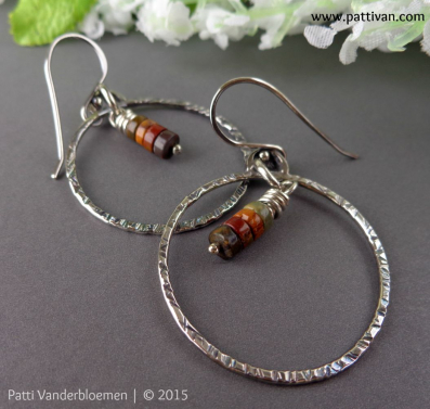 Sterling Silver Hoops with Red Creek Jasper Gemstones