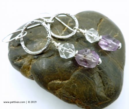 Sterling Rings with Crystal Quartz and Amethyst Nugget Earrings