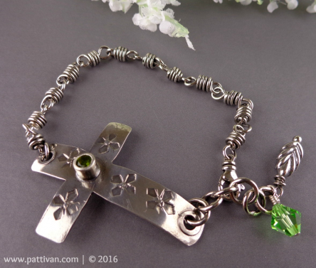 Sterling Sideways Cross bracelet with Peridot