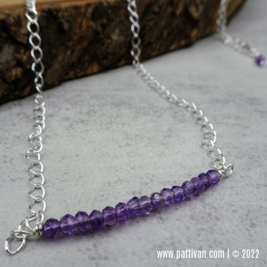 Sterling Silver Amethyst Gemstone Bar Necklace