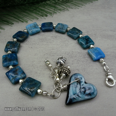 Blue Apatite, Sterling Silver, and Artisan Charm - Bracelet Blue Apatite, Sterling Silver, and Artisan Charm - Bracelet