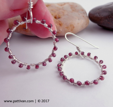 Sterling Silver and Garnet Wrapped Hoops