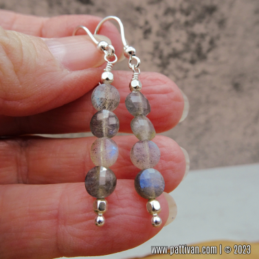 Sterling Silver and Labradorite Gemstone Bar Earrings