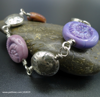 Artisan Glass Bracelet with Sterling Silver Hollow Beads
