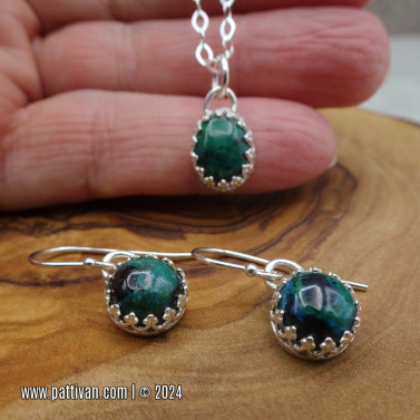 Sterling Silver Chrysocolla Pendant Necklace and Earrings