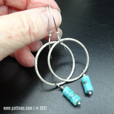 Sterling Silver Hoops and Turquoise Earrings