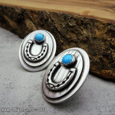 Sterling Silver Horseshoe Earrings with Sleeping Beauty Turquoise