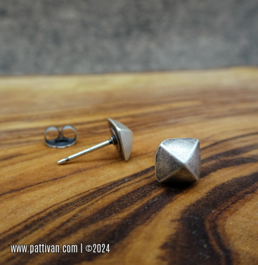 Sterling Silver 3-Dimensional Square Stud Earrings