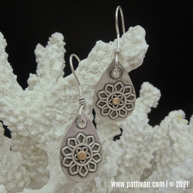 Sterling Silver Tear Drops with Filigree and 22K Gold Accent