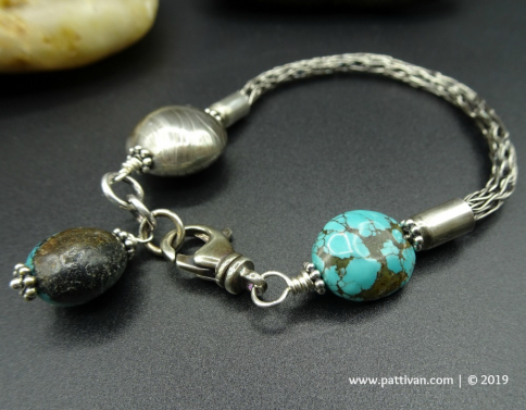 Turquoise and Sterling Silver Viking Knit Bracelet