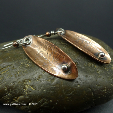 Textured Copper and Sterling Silver Earrings