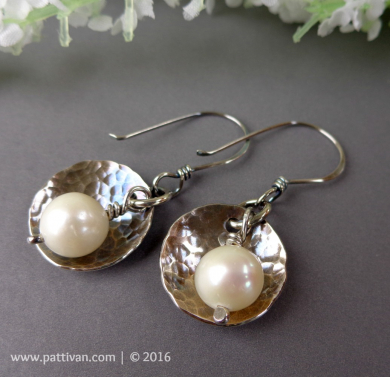Textured Sterling Silver and Pearl Earrings