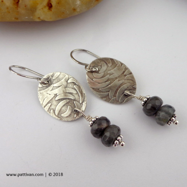Textured Sterling Silver and Faceted Labradorite Earrings