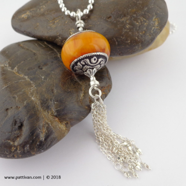 Sterling Silver Tassle Pendant with Tibetan Bead