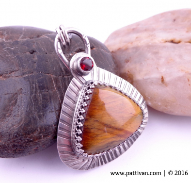 Sterling Silver, Tigers Eye, and Garnet Necklace
