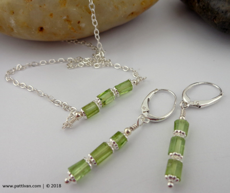 Peridot Gemstone and Sterling Silver Necklace and Earrings Set