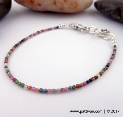 Tourmaline Gemstone and Sterling Silver Skinny Bracelet