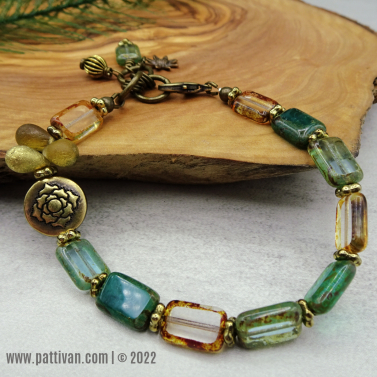 Translucent Czech Glass and Brass Bracelet