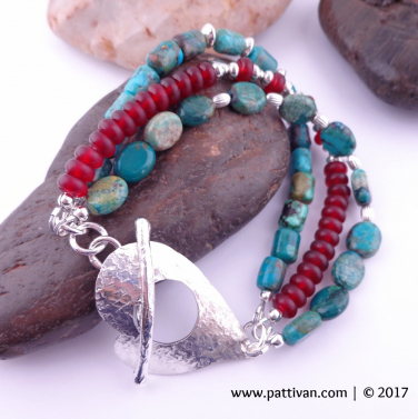 Triple Strand Turquoise and Carnelian Bracelet