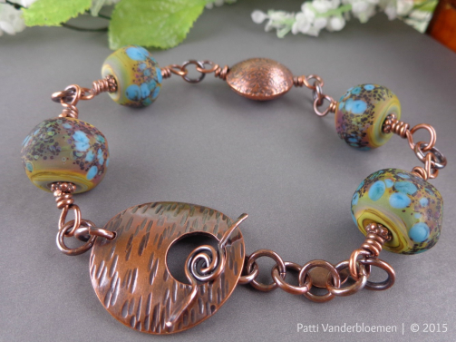 Artisan Turquoise Glass and Solid Copper Bracelet