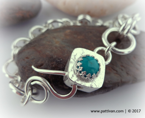 Turquoise and Heavy Sterling Silver w/Locket Clasp Bracelet