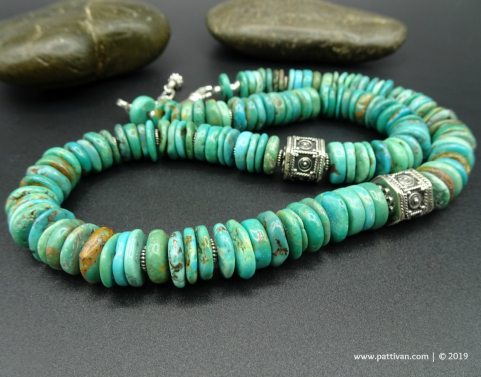 Turquoise Discs and Bali Bead Necklace