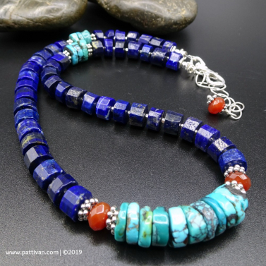 Turquoise Lapis Lazuli and Carnelian Necklace
