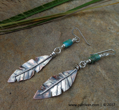 Turquoise and Hand Fabricated Mixed Metal Feathers