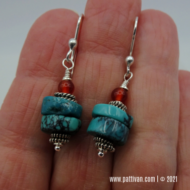ES-5 Turquoise Carnelian and Sterling Silver Earrings
