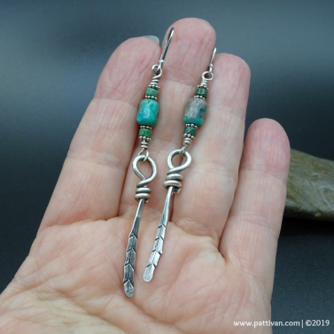 Turquoise and Sterling Silver Feather Earrings